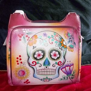 Anushka genuine leather painted skull handbag